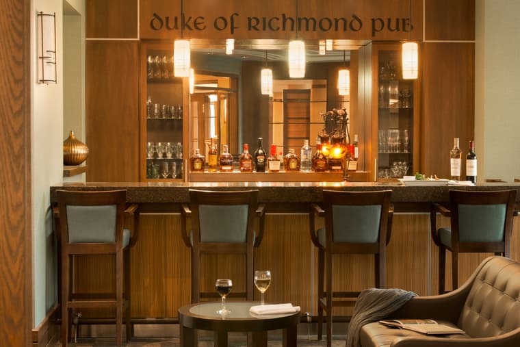 Pub lounge at Amica Westboro Park senior living residence.