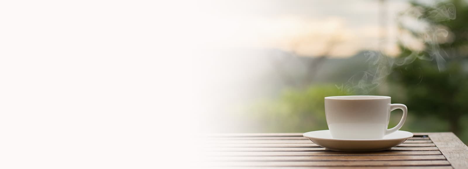 Coffee cup on the right side with blurred left side at Amica senior living residence.