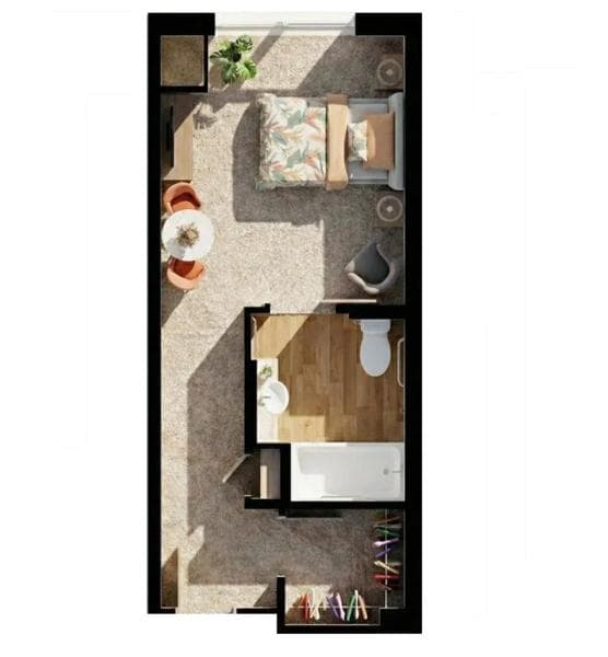 Enhanced Memory Care studio floorplan - Aurora Promenade An enhanced Memory Care studio floorplan (or backline) for Aurora Promenade.