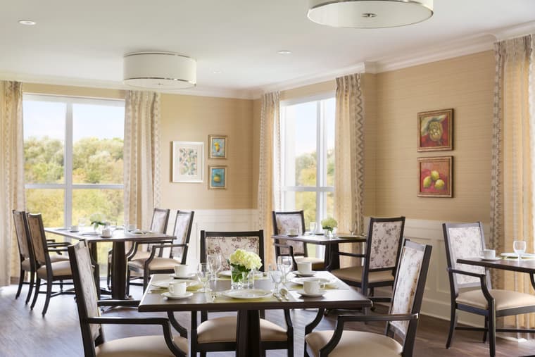 Amica Georgetown AL Dining Room Assisted Living dining room at Amica Georgetown